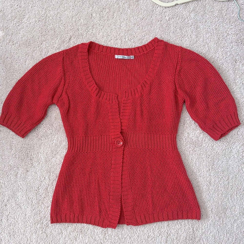 Easy Wear red/burnt orange short sleeve casual cardigan, purchased in Europe
